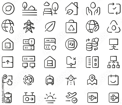 Foto Minimal line icon set – Eco, navigation, business & UI outline symbols pack