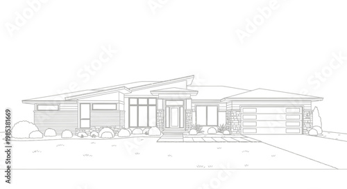 Modern Single Story Home Architectural Design Drawing with Clean Lines and Open Layout