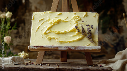 Butter on an easel, charcuterie board with French butter and spices, stylish food design trends