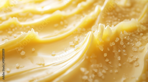 A texture of a butter with salt or a vanilla buttercream with spice granules 