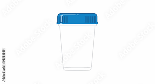 Disposable Sample Container with Blue Lid, Isolated on White