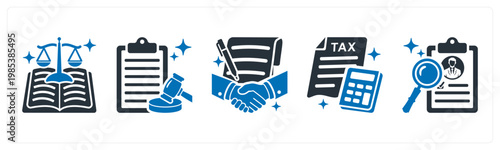 A set of 5 mix icons as regulation, compliance, contract