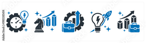 A set of 5 mix icons as efficiency, competitive advantage, productivity
