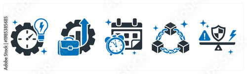 A set of 5 mix icons as efficiency, productivity, time management