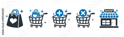 A set of 5 mix icons as shopping bag, shopping cart, add to cart