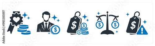 A set of 5 mix icons as loyalty points, affilate, lowest price