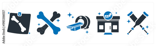 A set of 5 mix icons as xray, bones, ct scan