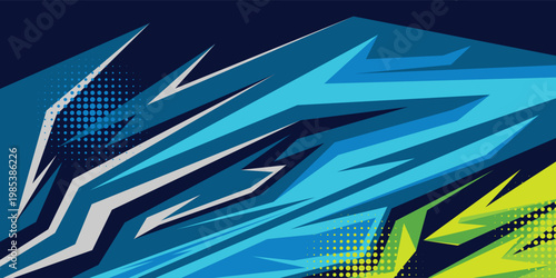 Abstract Racing Graphic Background with Sharp Geometric Shapes and Sporty Vinyl Wrap Design. Modern Vector Pattern for Car Decal, Livery, Motocross, Truck, and Extreme Sports Automotive Aesthetics.