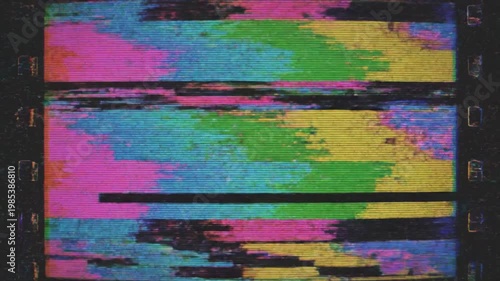 Retro TV Static Glitch with Colorful Horizontal Stripes