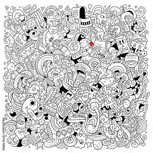 seamless horror doodle pattern with screaming faces
