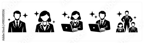 A set of 5 mix icons as businessman, business woman, leadership