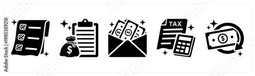 A set of 5 mix icons as receipt, loan, salary