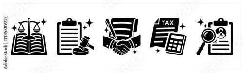 A set of 5 mix icons as regulation, compliance, contract