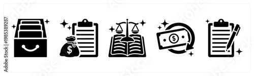 A set of 5 mix icons as archive box, loan, regulation
