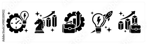 A set of 5 mix icons as efficiency, competitive advantage, productivity