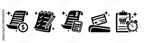 A set of 5 mix icons as invoice, wishlist, bill