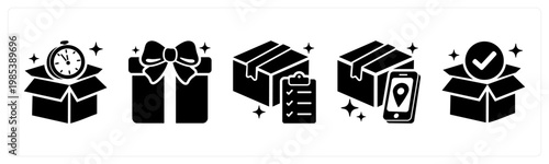 A set of 5 mix icons as limited stock, gift, order, tracking parcel