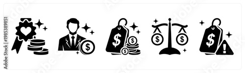 A set of 5 mix icons as loyalty points, affilate, lowest price