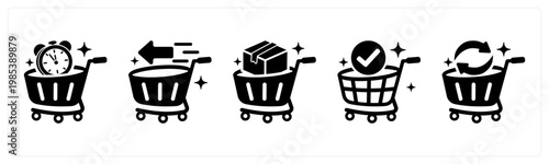 A set of 5 mix icons as pre order, quick checkout, bulk order