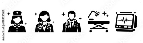 A set of 5 mix icons as nurse, female doctor, male doctor