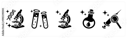 A set of 5 mix icons as gene testing, test tube, microscope