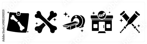 A set of 5 mix icons as xray, bones, ct scan