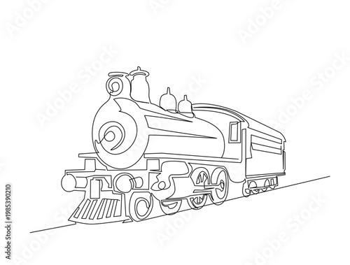 Continuous one line drawing of vintage locomotive steam train. Editable line vector.