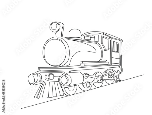 Continuous one line drawing of vintage locomotive steam train. Editable line vector.