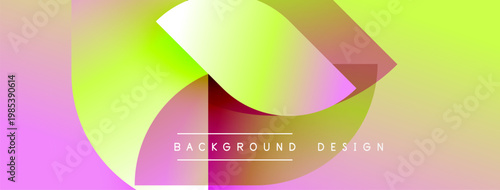 Abstract gradient shapes overlap. Pink, yellow, green hues blend smoothly. Text reads background design centered below forms. Modern visual composition.