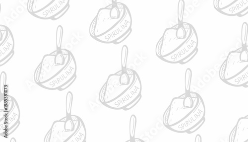 Spirulina Pattern Green Bowl Illustration. Handdrawn Style Packaging Background