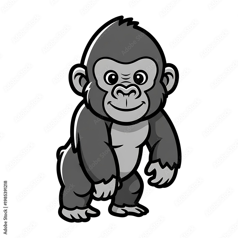 Fototapeta premium Smiling cartoon gorilla illustration standing.