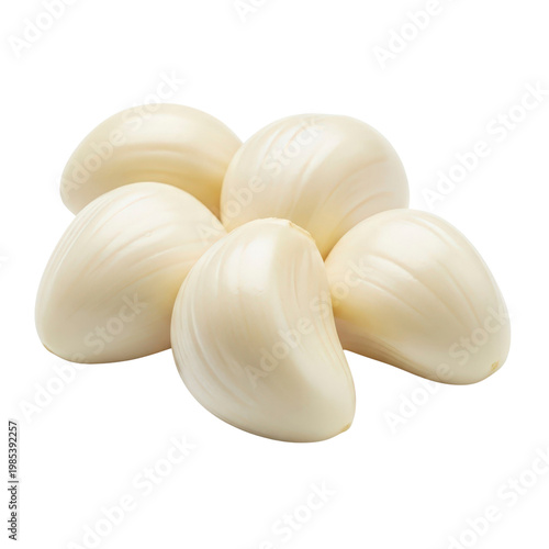 Peeled garlic cloves on white background