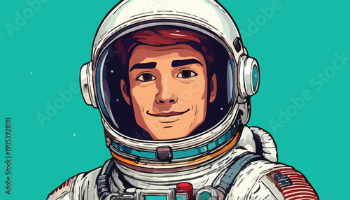 Cartoon Astronaut Portrait in Space Suit with Visor.