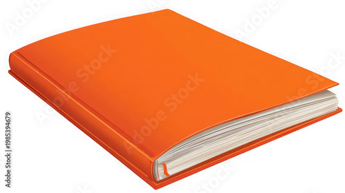 A bright orange binder with white pages on a black background