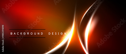Abstract neon lines over dark background. Orange, red hues create dynamic visual effect. Modern design element for digital projects.