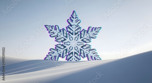Giant Snowflake Crystal on Snowy Landscape, Winter Season, Macro Detail, Cold Season