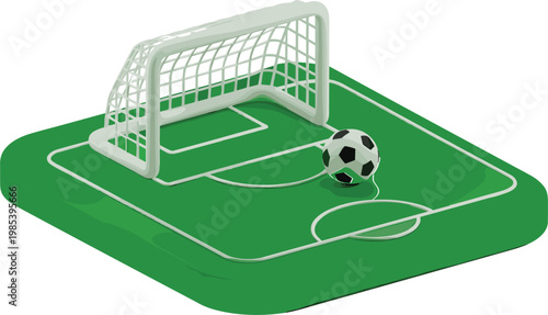 Soccer goal with ball illustration, football field equipment isolated vector colorful sport design