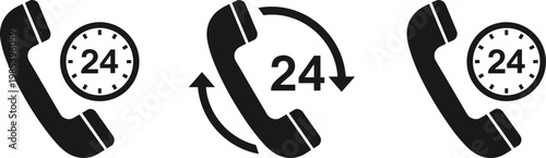 24 hours customer support phone icons isolated on white background for hotline, service, call center and technical assistance availability concepts