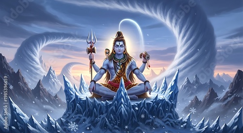 Shiva Hindu God Sitting Meditating Peaceful.