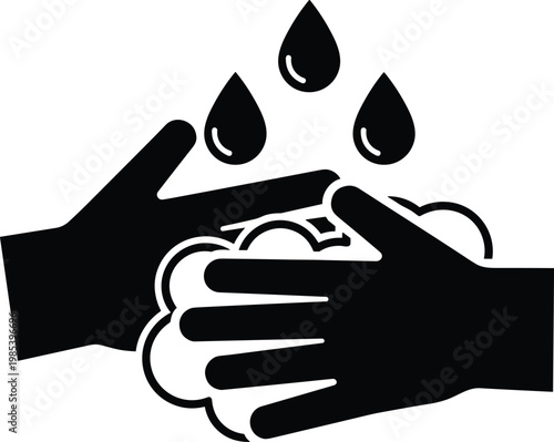 Hand washing with soap and water icon isolated on white background for hygiene, sanitation, infection prevention and health safety concepts