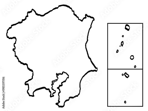 関東地図 筆タッチ 和風 東日本 / A brushstroke map of Kanto