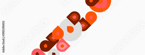 Abstract shapes, orange tones, white background. Minimalist design, playful composition, geometric forms present. Simple, modern aesthetic.