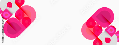 Abstract pink shapes overlap, creating dynamic visual composition. Minimalist design with soft gradients, modern aesthetic.