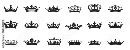  heraldic crown collection big set of icons vector graphic