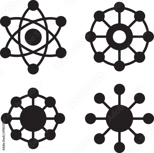 Modern Atomic and Network Connection Icons Set Minimal Science Technology Symbols Vector Design