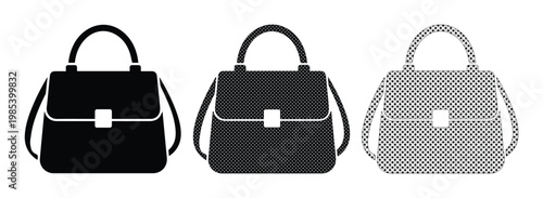Minimalist handbag vector icons set, black and white fashion purse silhouettes, stylish female accessory collection for retail and web design