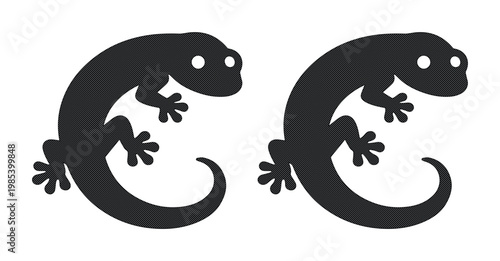 Black salamander silhouette vector icons, minimalist lizard reptile graphics, curved newt animal shapes for nature branding and logo design