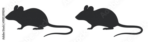 Black mouse silhouettes set, minimalist rodent vector icons, dark rat profile shapes isolated on white, pest control and wildlife animal graphics