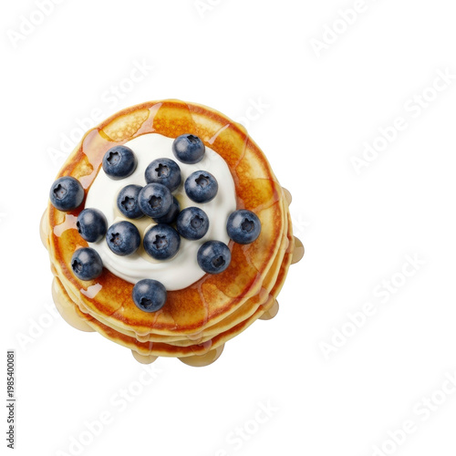 Stack of pancakes with blueberries and syrup