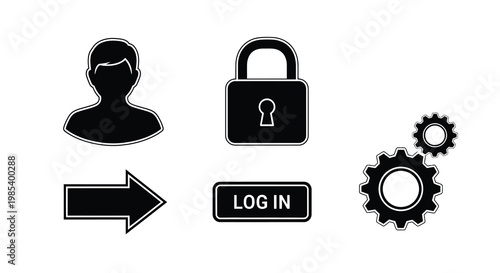 Security icons featuring a user lock and gears in silhouette
